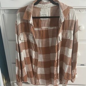 American Eagle Outfitters Brown and White Plaid Sweater